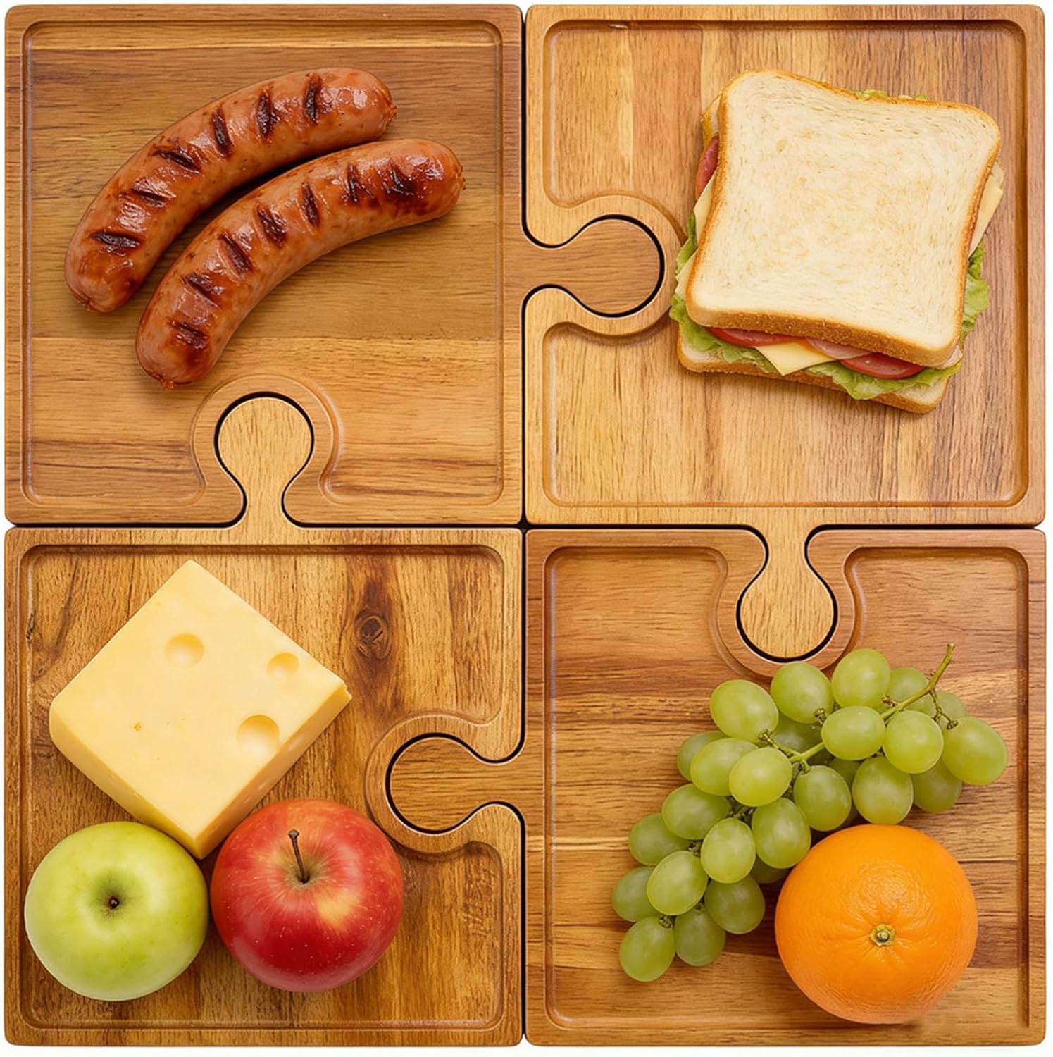 Planche à découper en bois (lot de 4) gigogne avec poignée pour cuisine