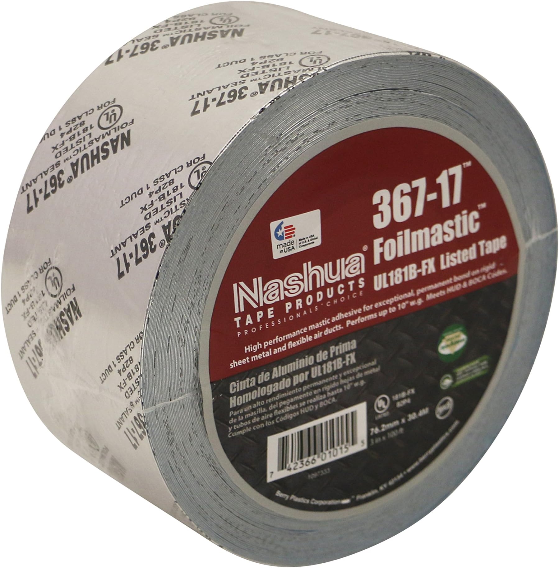 Nashua FoilMastic Butyl Rubber Sealant Tape [UL 181B-FX Listed] (367-17): 3 in. (72mm Actual) x 100 ft. (Silver)
