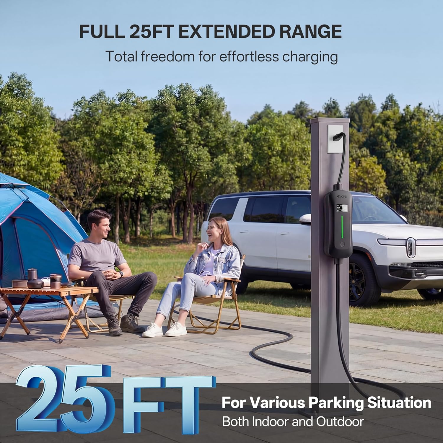 Level 1&2 EV Charger,J1772 16A EV Charger with 25FT Extension Cord Cable,Portable Electric Car Charger 240V NEMA 6-20 Plug&120V NEMA 5-15 Adapter for All SAE J1772