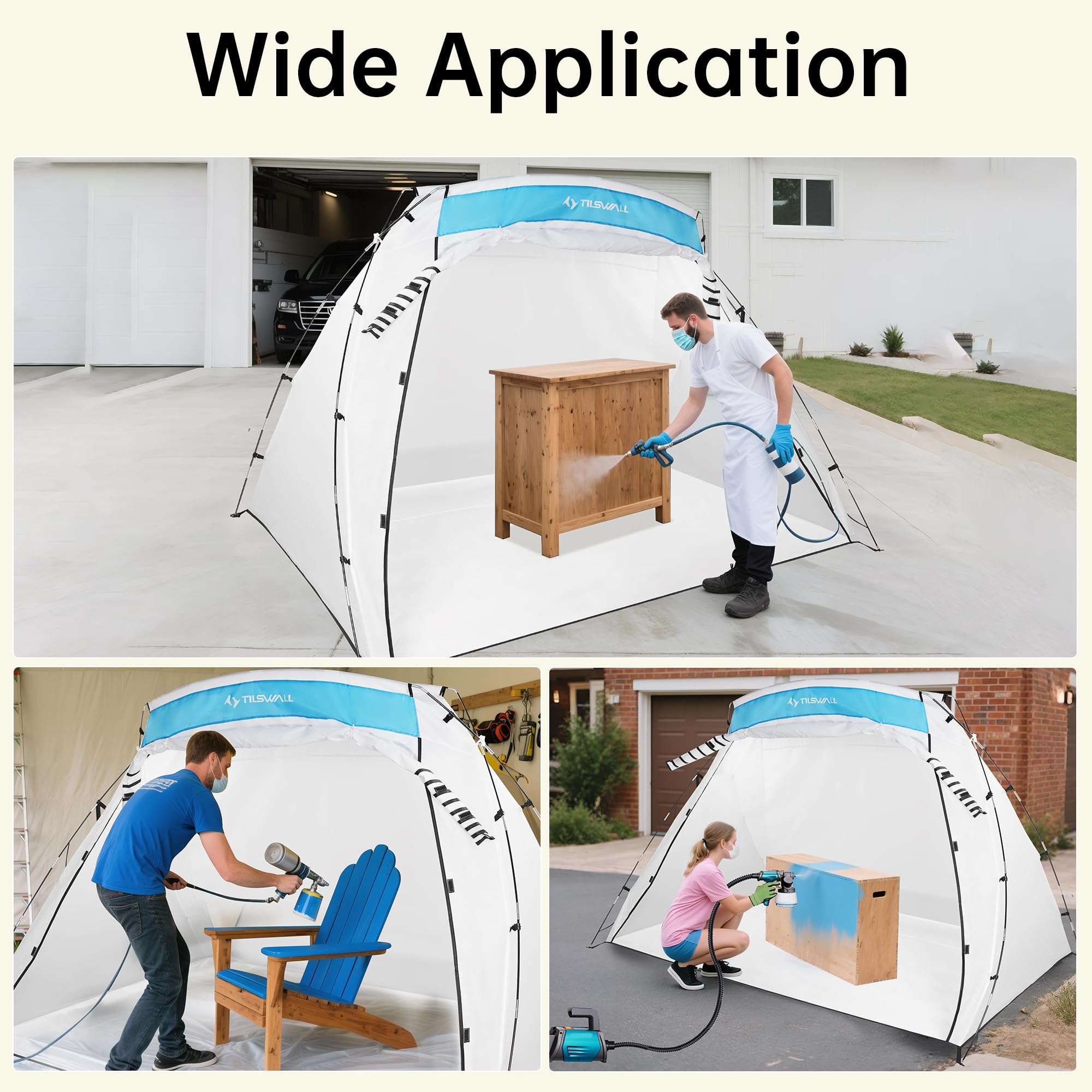 TILSWALL Paint Booth Tent Extra Large 8,86 x 5,91 x 5,58 ft Sprühkabinen-Zelt Tragbare Lackierkabine mit integriertem Boden & Mesh-Gewebe & windfesten Haken