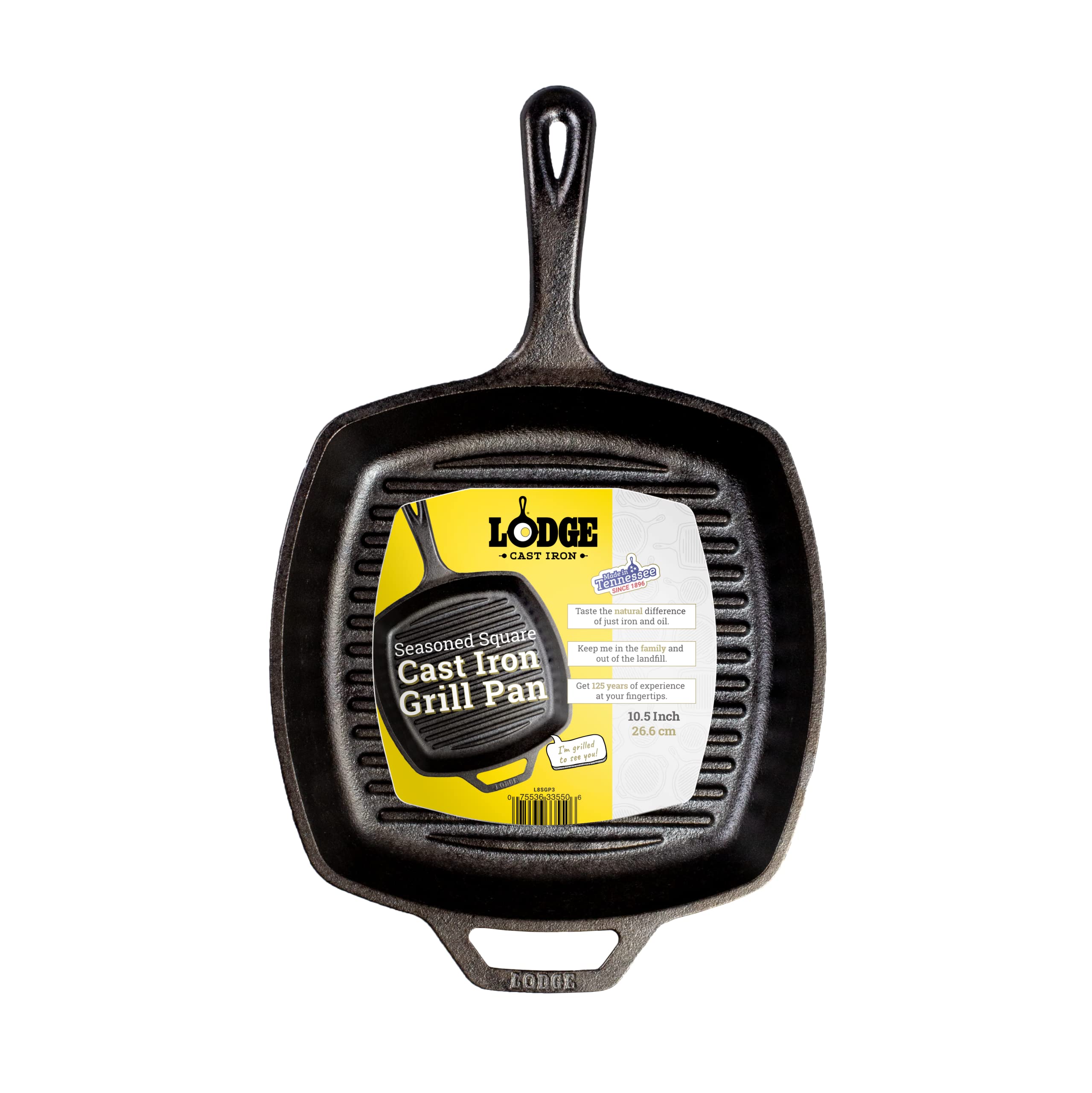 Lodge L8SGP3 - Bistecchiera rettangolare, con manico e manico, 26,5 cm, colore: Nero