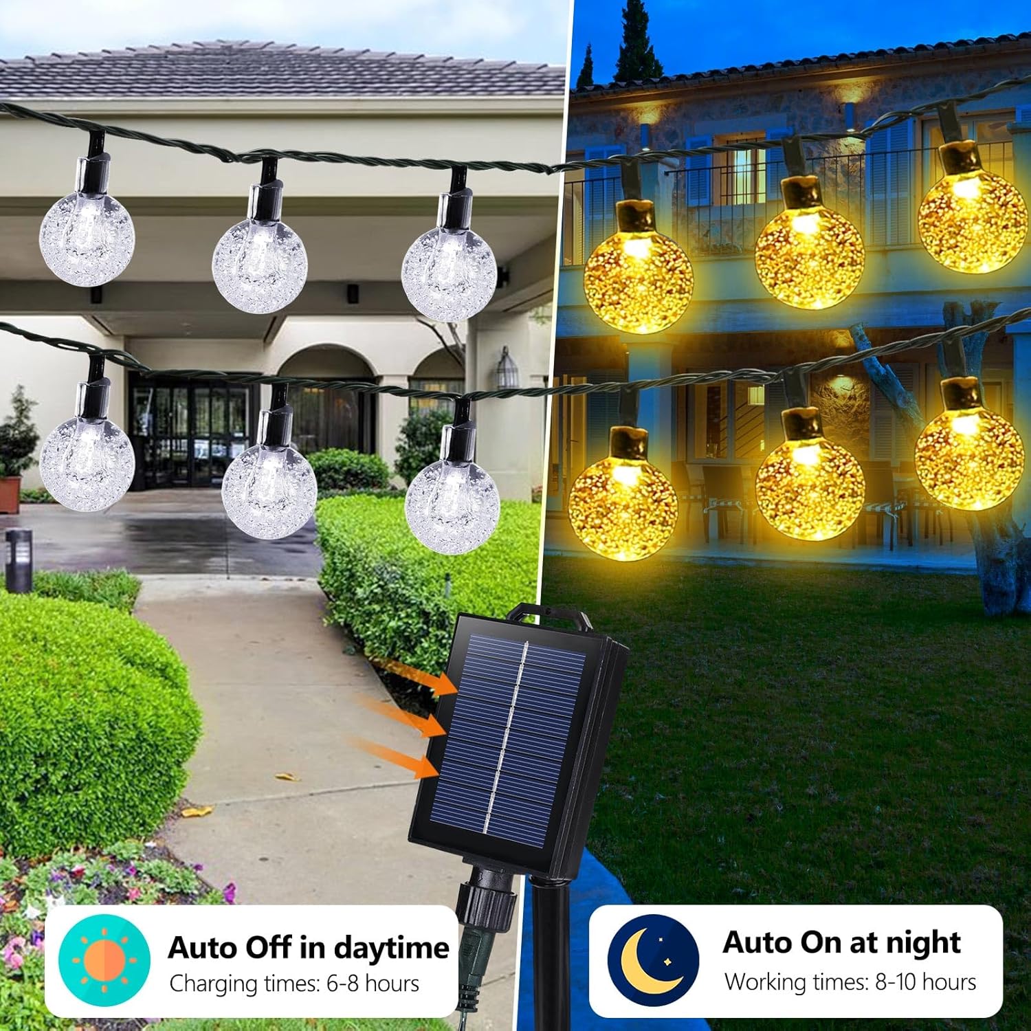 Joomer Solar Powered String Lights,39FT 60 LED Outdoor Solar String Lights Crystal Ball Lights 8 Modes Globe Lights for Garden, Gazebo, Porch, Lawn, Patio, Tree Decor (Warm White)