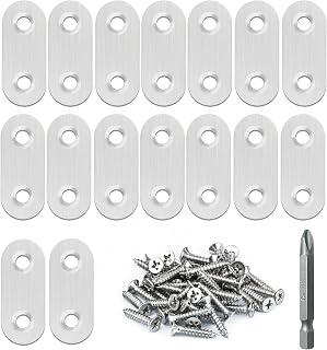 Eunenete 16-Pack 40mm Stainless Steel Flat Straight Brackets with 32 Screws & Bit - Durable Furniture Repair Braces