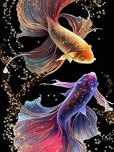 Kaliosy Kits de arte de diamantes 5D para adultos, coloridos peces de lucha por números, pintura de diamantes, arte de peces, bricolaje, taladro