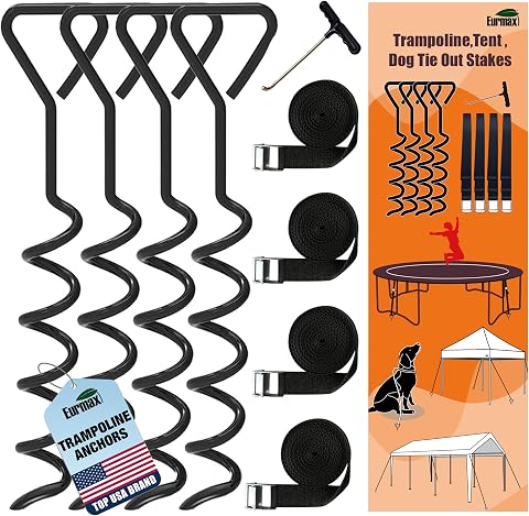 EURMAX USA 4-Pack Windproof Trampoline Stakes Anchor Kit-...