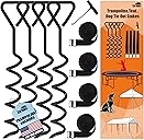 Eurmax USA Trampoline Stakes Heavy Duty Trampoline Parts Corkscrew Shape Steel Stakes Anchor Kit with T Hook for Trampolines -Set of 4 Bonus 4 Strong Belt,Black