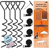 Eurmax USA Trampoline Stakes Heavy Duty Trampoline Parts Corkscrew Shape Steel Stakes Anchor Kit with T Hook for Trampolines -Set of 4 Bonus 4 Strong Belt,Black