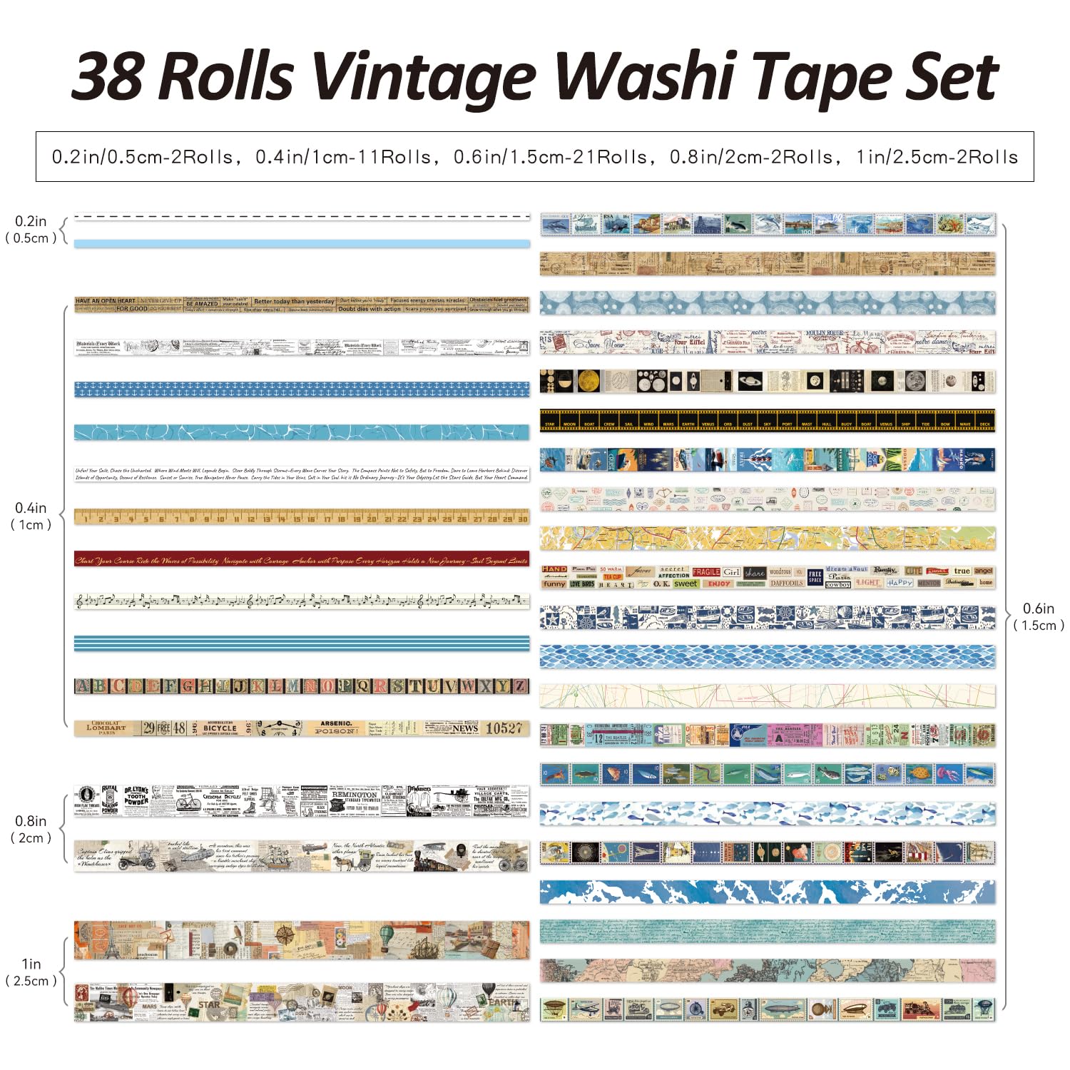 Vintage Washi Tape Set - 38 Rolls for Scrapbooking -3 Vintage Washi Tape Set - 38 Rolls for Scrapbooking -3