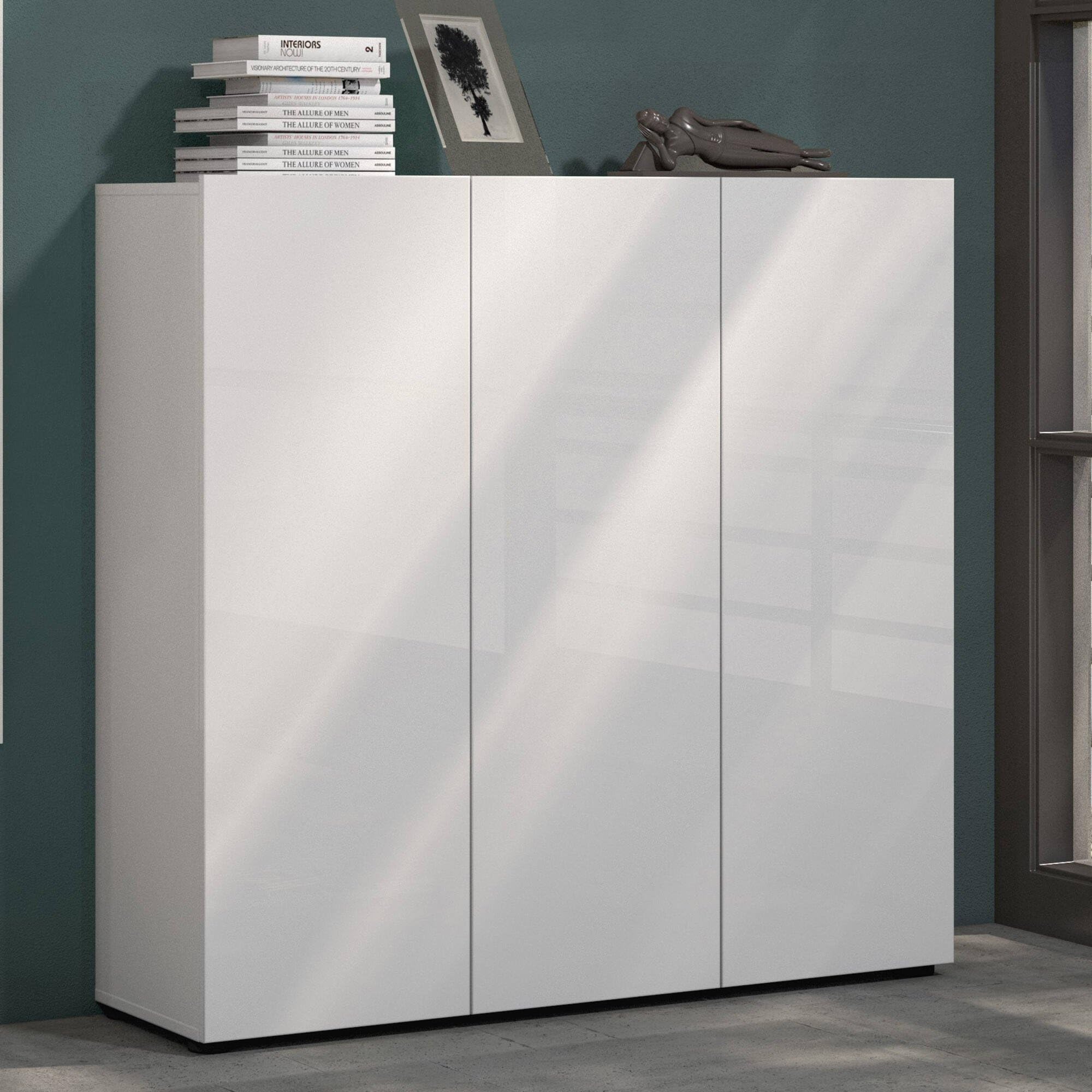 Dmora - Scarpiera Centurion, Mobile portascarpe, Armadio da ingresso multiuso, Mobiletto per calzature, Made in Italy, 120x34h115 cm, Bianco lucido
