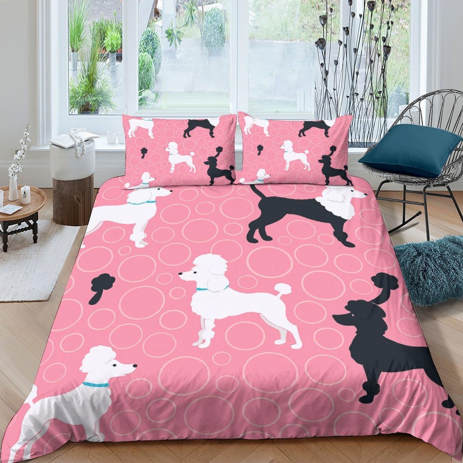 Ctjqhvkz Style-8 3D Printed Pink Poodle Fitted Sheet Microfiber Soft Non-Slip Black White Dog Mattress Cover For Bedroom Dorm Decor Single（135X200cm）