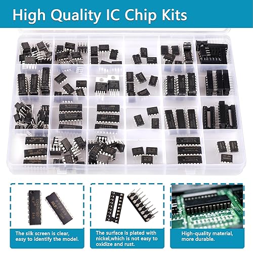 Miniatura 3 de Kit de chips IC Minidodoca 173 piezas 20 valores Chip Surtido Set+12 piezas Sockets circuitos integrados op amp kit 555 temporizador IC incluido