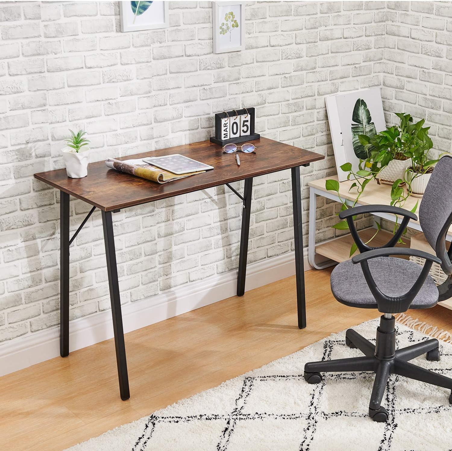 Coavas Computer Desk 40" Small Student School Writing Desk, Easy Assembly Study Writing Table Home Office Desk Modern Simple Style PC Desk for Small Space, Study Kids Black Desk, Metal Frame