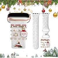 Vista 24 de DaQin Banda con Flor Grabada Compatible con Apple Watch, Bandas de 44mm, 42mm, 45mm, 46mm para Mujeres, Correa de Silicona Suave con Decoración