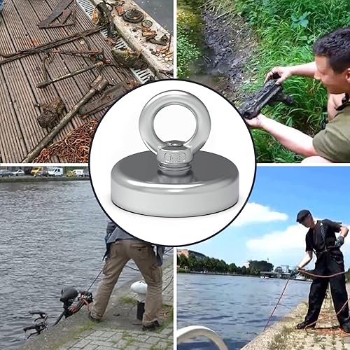 Miniatura 10 de Imán de pesca de alta potencia de 180 libras, kit de pesca con imán grande, imanes súper potentes con neodimio de tierras raras para río, pesca