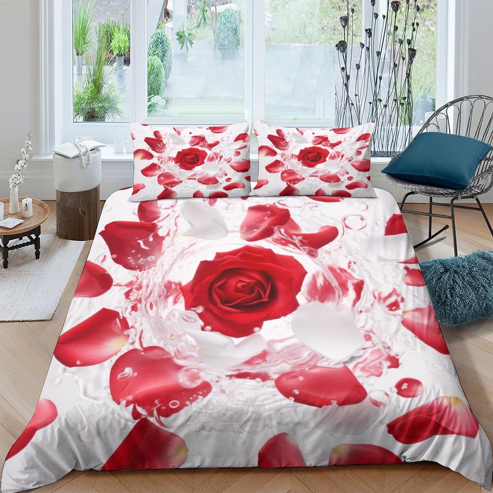 Housse de couette fleurs 3D pour lit double 200x200cm