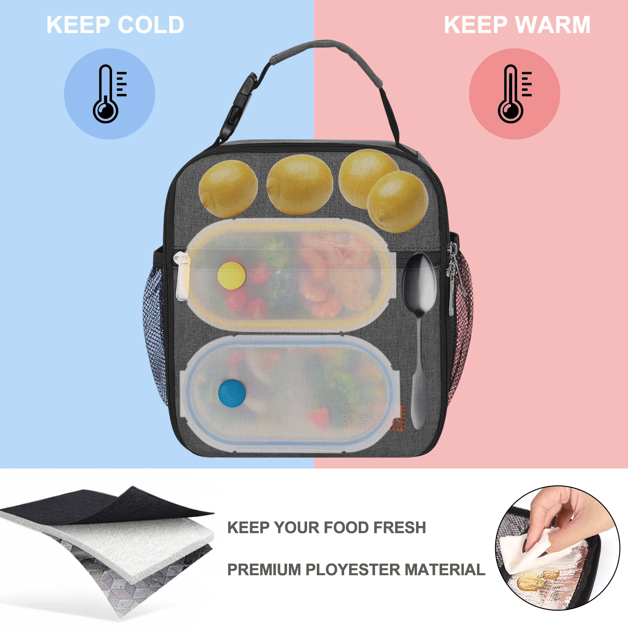 Lonchera reutilizable pequeña para hombres, lonchera portátil aislada para adultos, adecuada para escuela, trabajo, picnic (gris) 7