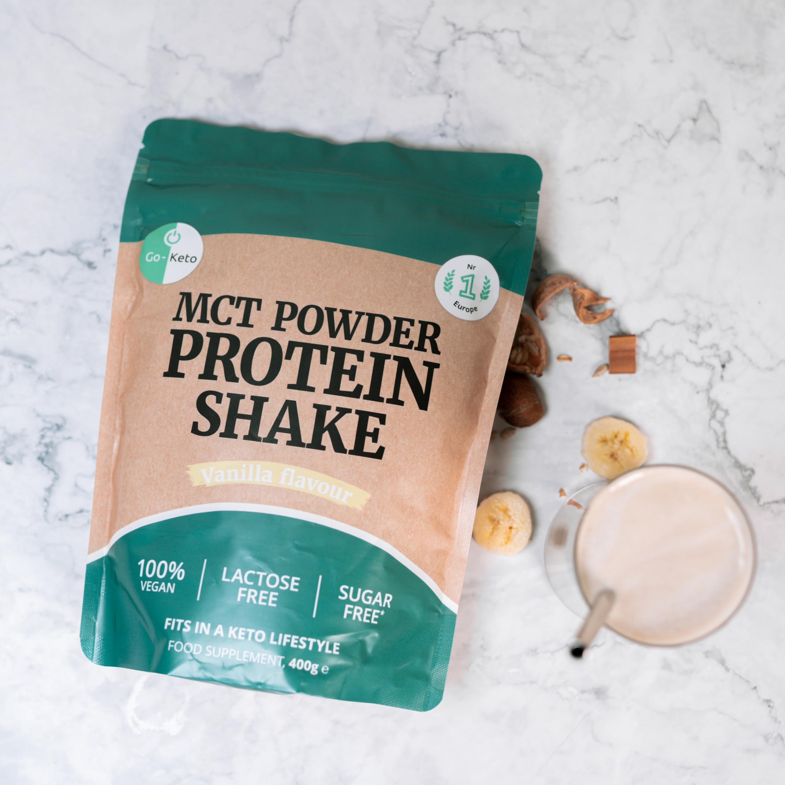 Go-Keto MCT Vegan Protein Shake Vanilla, 400g polvere | con MCT dall'olio di cocco per la tua dieta keto | proteine ​​vegane da proteine ​​di piselli e proteine ​​di riso