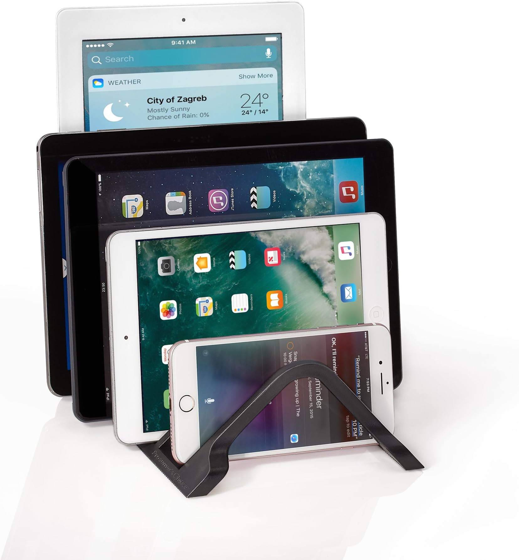 Universal Charging Rack Organizer - Multi Device Stand Holds 5 Tablets or Smartphones - Desktop Tablet Holder and Storage Station - Compact Tech Organizer Dock for Home or Office