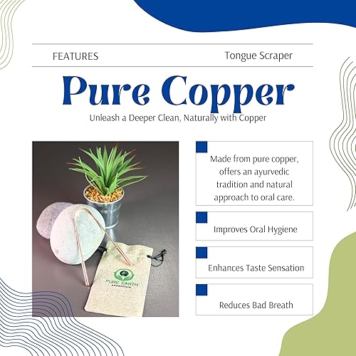 Miniatura 5 de Pure Earth Essentials - Raspador de lengua de cobre 100 puro para adultos limpiador de lengua natural con agarre firme y estuche de viaje raspador