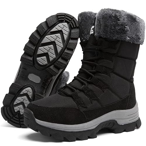 ziitop Womens Winter Snow Boots Waterproof Fur Lined Warm Winter Boots for Women Lace up Mid Calf Outdoor Anti-Slip Shoes for Walking
