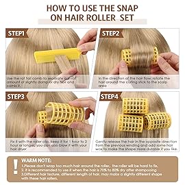 Syhood 12 Pcs Plastic Hair Rollers for Women Large Size Curlers Set Snap Roller Clips with Rat Tail Comb for Long Medium Short Hair Bangs, Salon Hairdressing Styling Tool (2.6 x 1.4 Inch,Yellow)