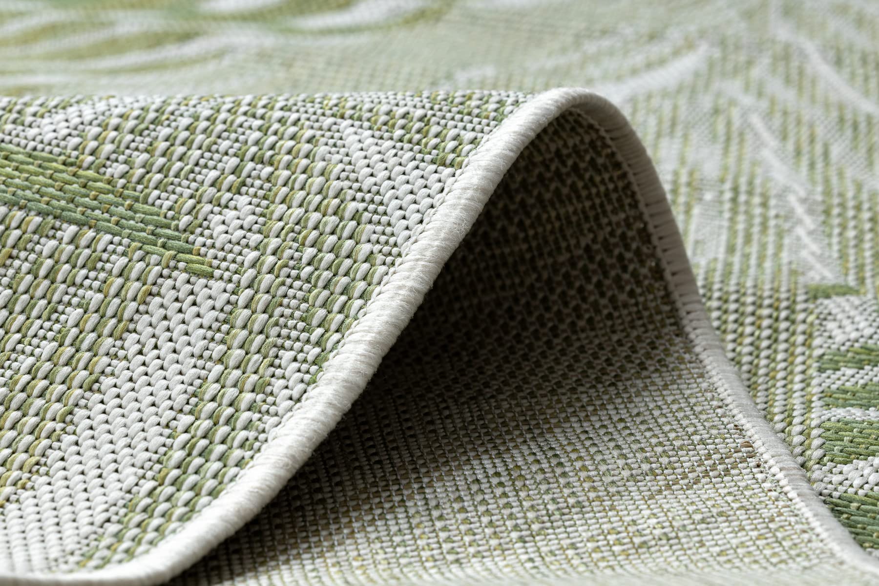rugsx Tapis SISAL SION Intérieur & Extérieur, Haute qualité, Tissage à Plat, pour Chambre/terrasse/Balcon, Feuilles de Palmier, Tropical, tissé à Plat écru/Vert 80x150 cm
