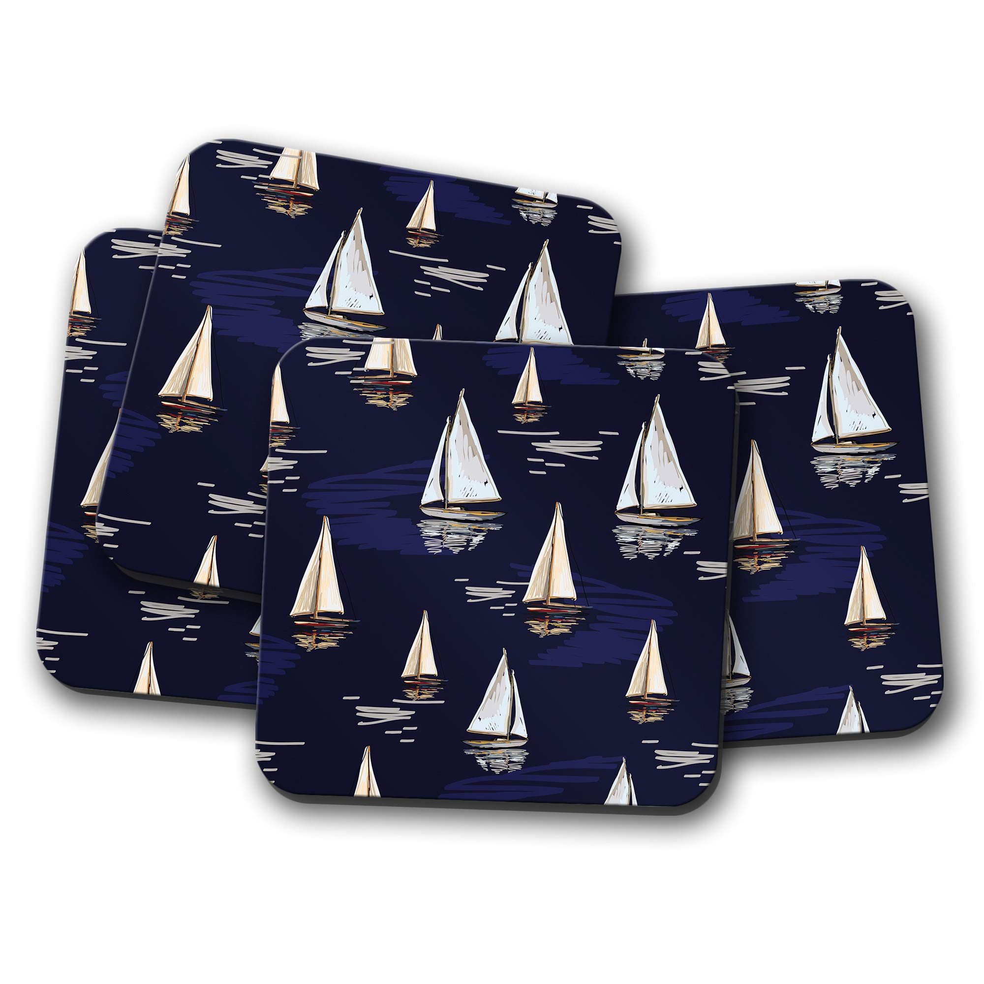 Destination Vinyl Ltd Multicolor 4 Set - Sailing Ships Coaster - Boats Yachts Sea Ocean Sails Sailor #12324