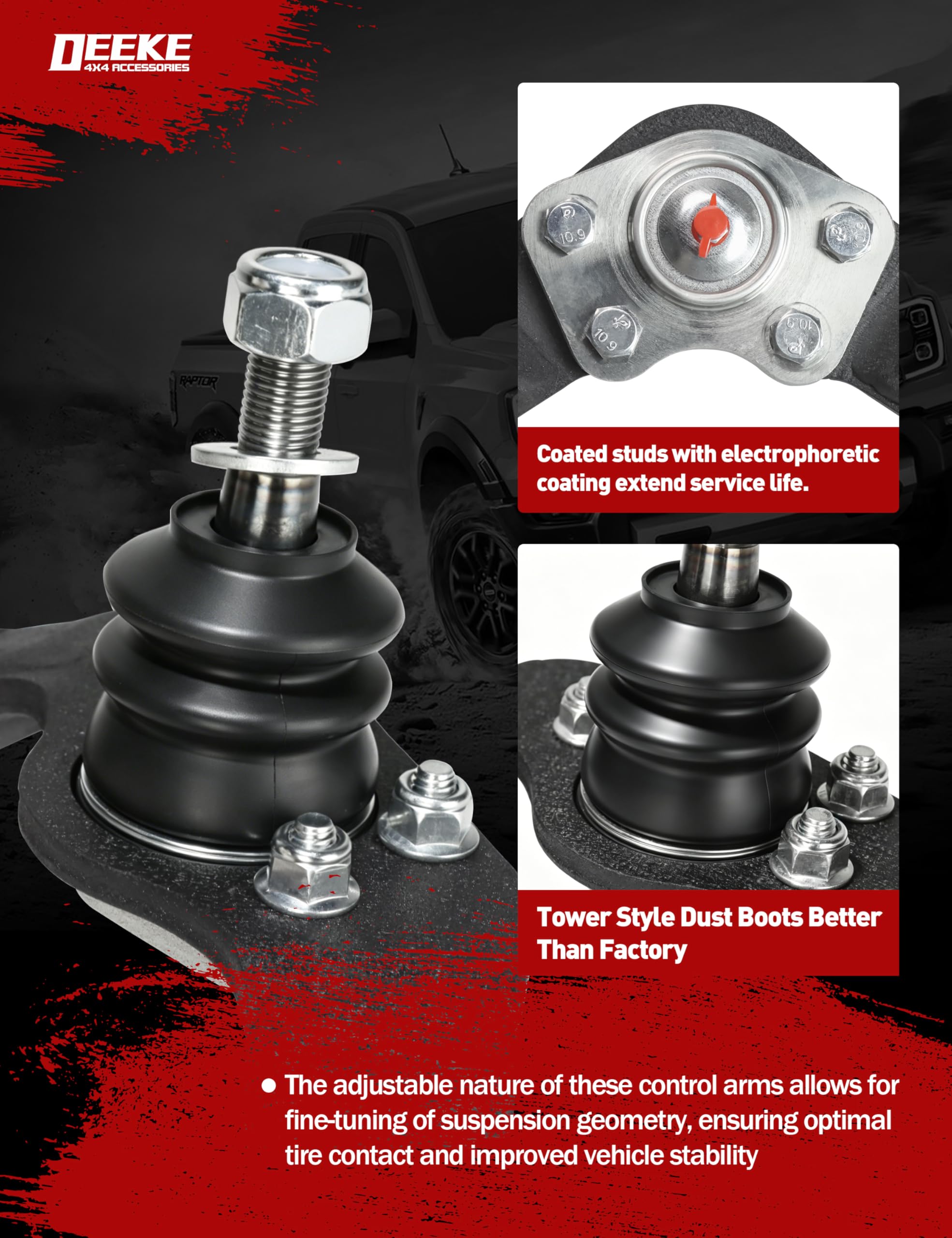 Brazos de control superiores delanteros de elevación de 1 a 4 pulgadas para Grand Cherokee (WK) y Jeep Commander (XK) 2005-2010, brazos de suspensión resistentes con bujes de poliuretano preinstalados