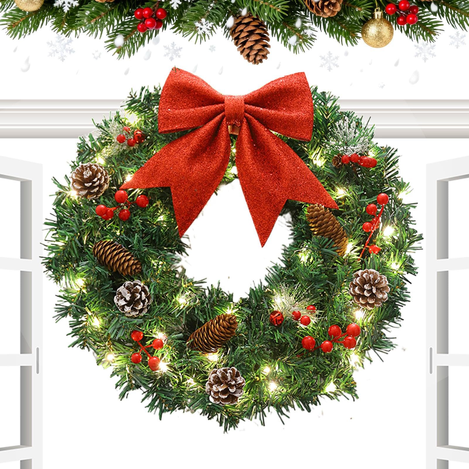 Couronne de Noël lumineuse artificielle pour une décoration de porte et salon réussie