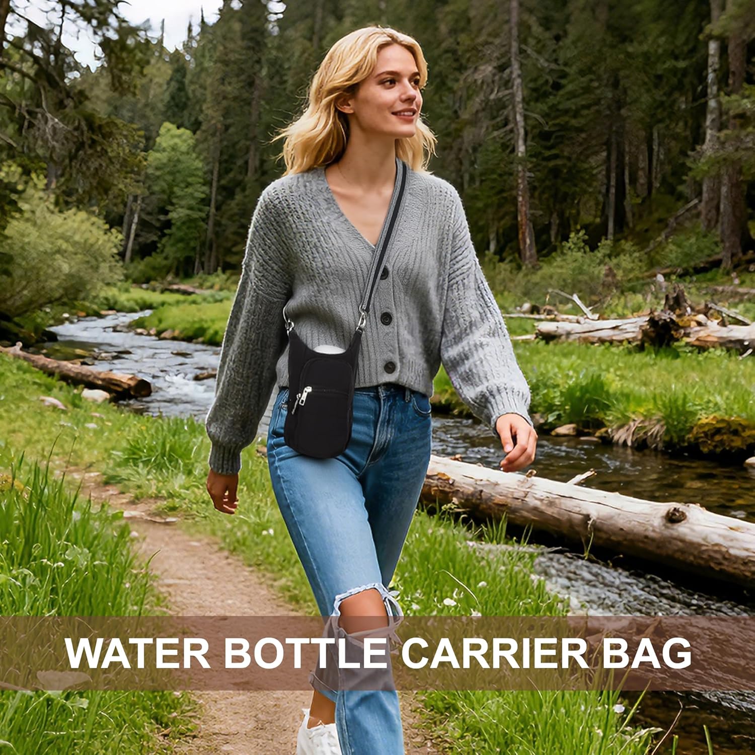 Water Bottle Carrier Bag, Water Bottle Holder with Adjustable Strap, for Hiking, Cycling