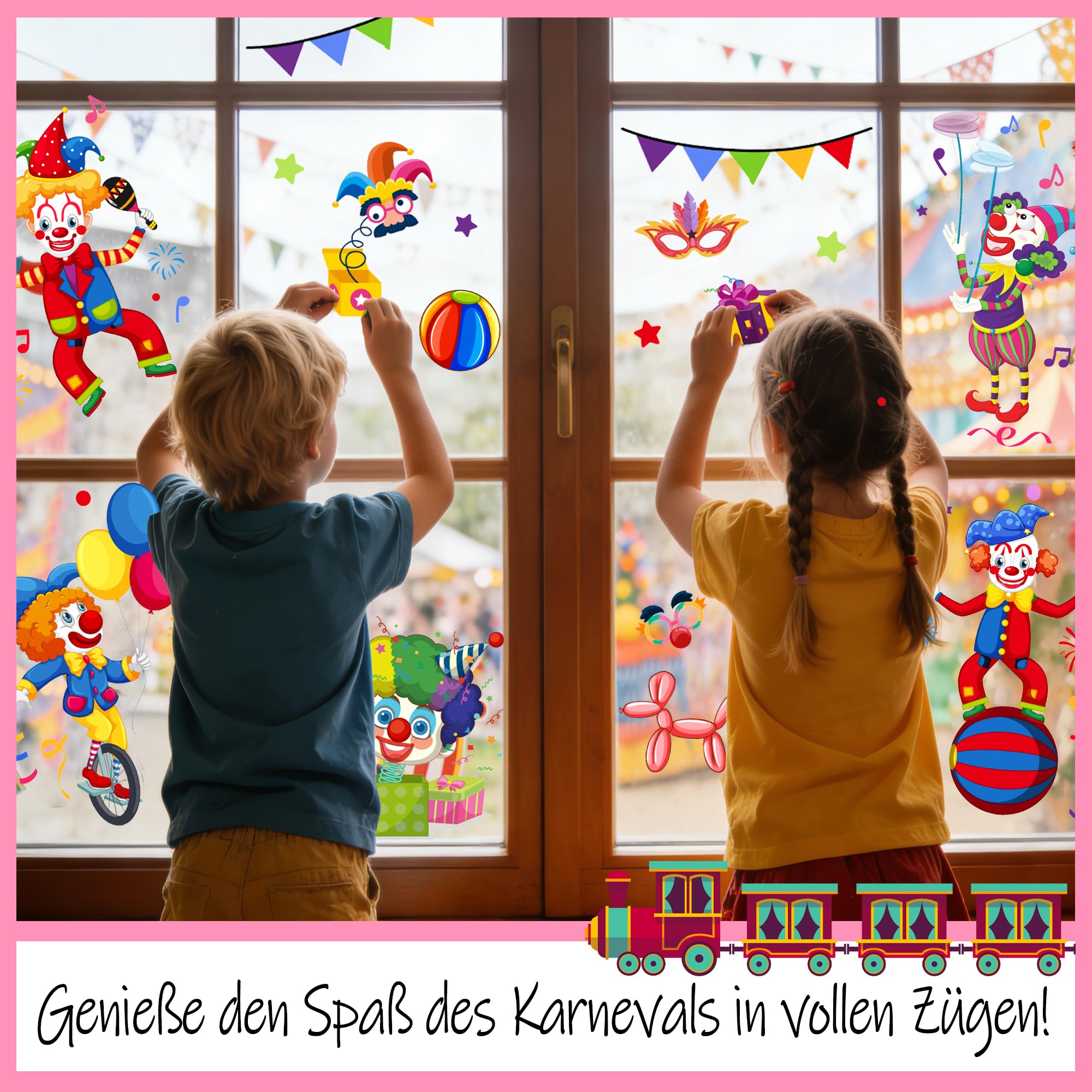 Image secondaire de Ensemble de 9 autocollants colorés pour fenêtres - Thème Carnaval