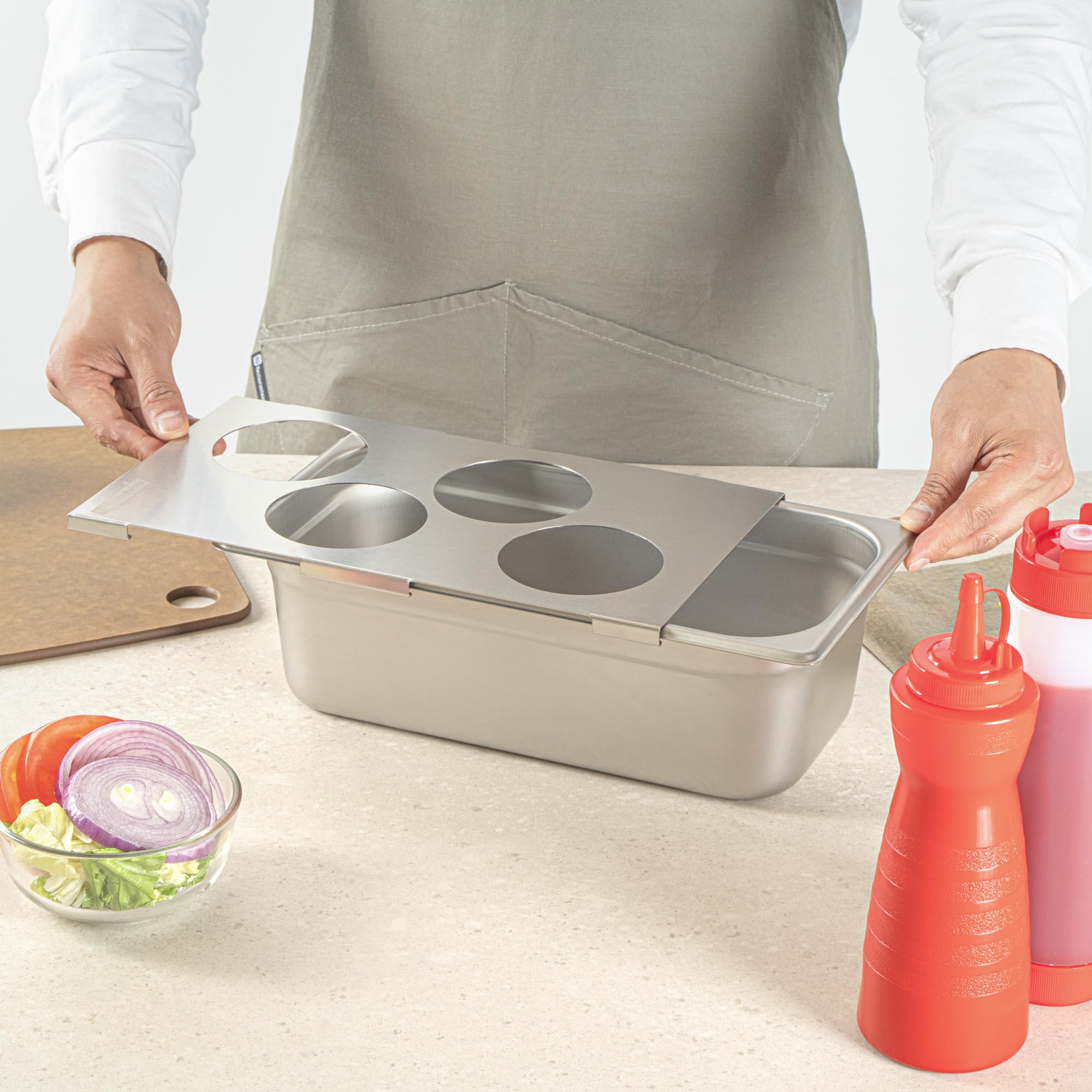 Stainless Steel Squeeze Bottle Holder - 4 Hole Condiment Organizer -5