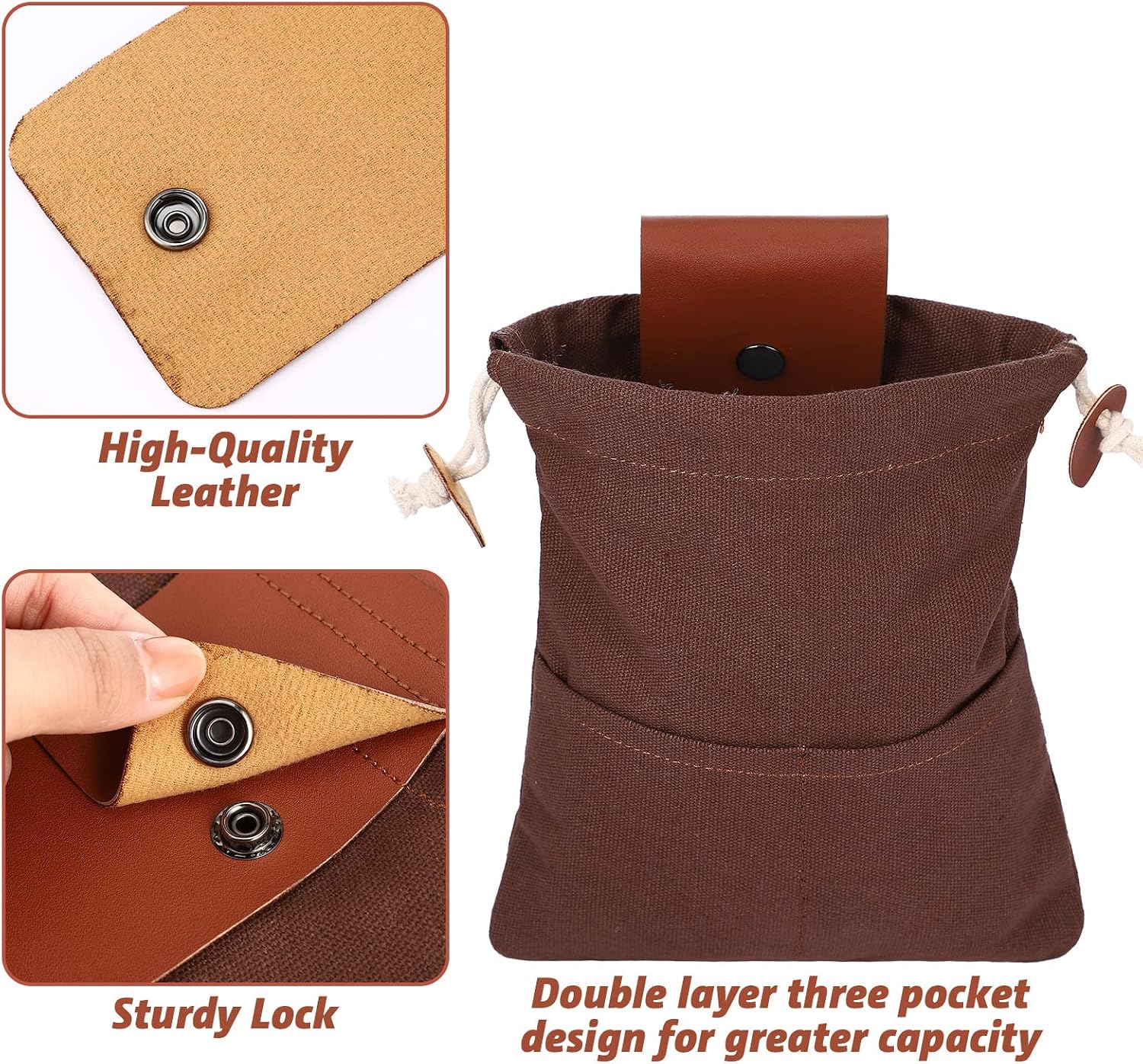 Foraging Bag 4 Pcs Canvas Waxed Foraging Pouch Mushroom Bags Collapsible Bushcraft Leather Pu Hunting Belt Bag Hiking Pouch for Outdoor Traveling Camping image 3