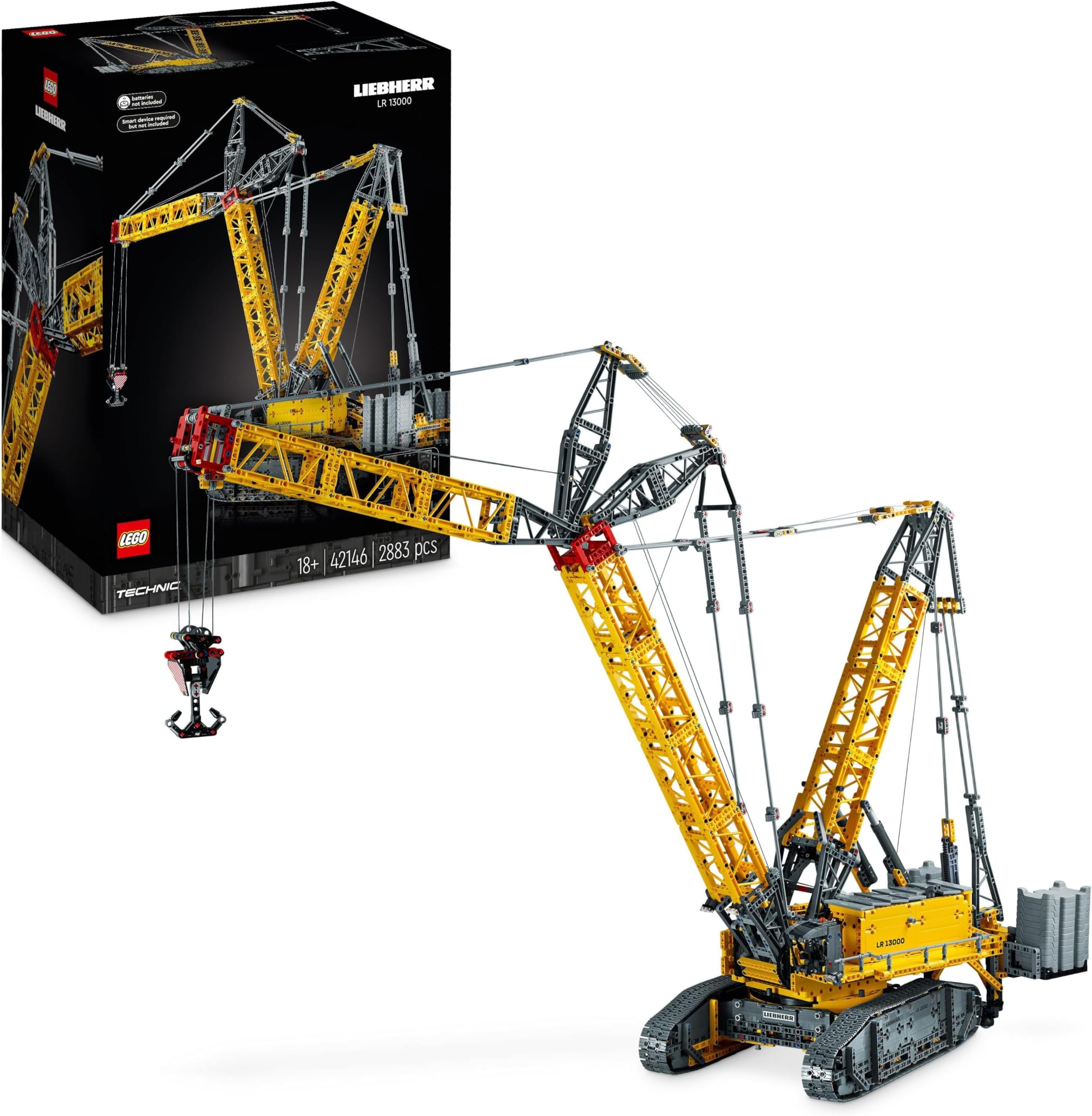 LEGO 42146 Technic Liebherr Crawler Crane LR 13000 Set, Build the Ultimate Remote Controlled Construction Vehicle with Control+ App, Winch System and Luffing Jib, Large Model for Adults, Men, Women