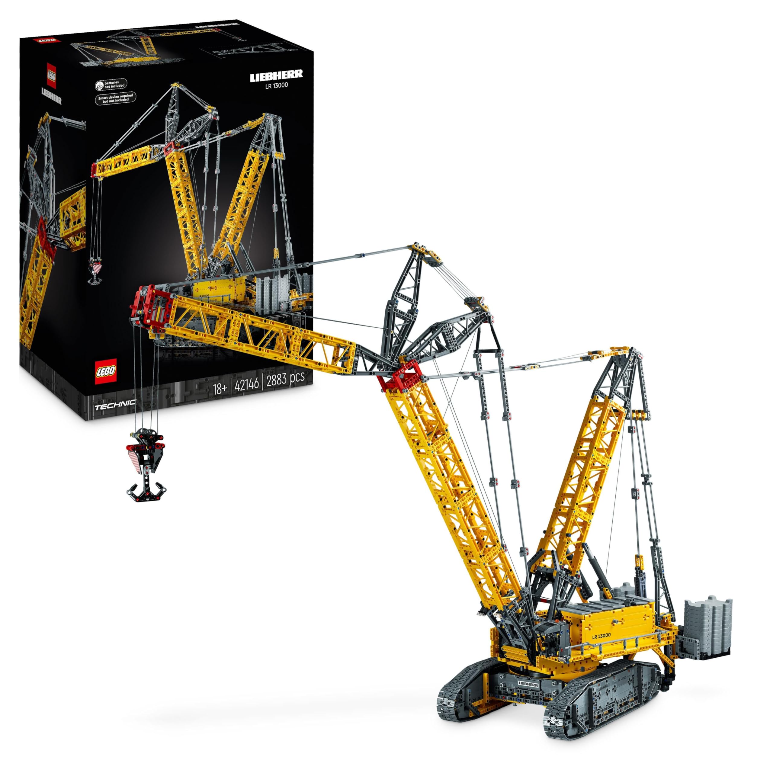 LEGOTechnic Liebherr Crawler Crane LR 13000 Set, Build the Ultimate Remote Controlled Construction Vehicle with Control+ App, Winch System and Luffing Jib, Large Model for Adults, Men, Women 42146