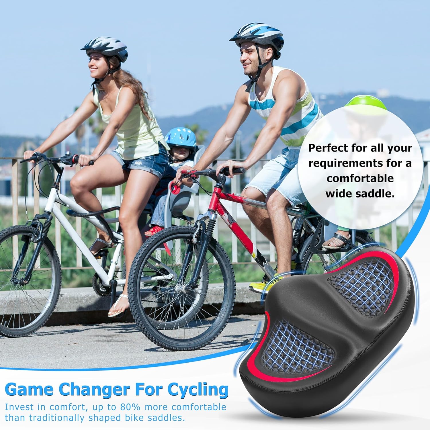CDYWD New Noseless Bike Seat for Men Women Comfort, Extra Wide Soft Padded Bicycle Seat, Large Comfortable Bike Saddle for Peloton, Stationary Exercise Bike, Ebike, Scooter, Beach Cruiser, City Bike