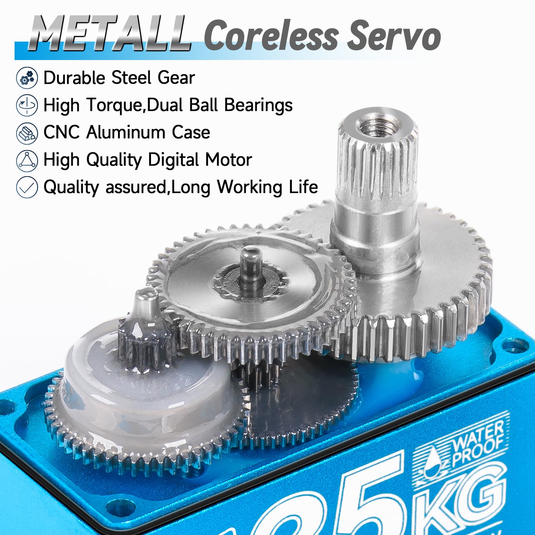 Miuzei Servo 35 kg 270° RC Digital Servomotor impermeable metal engranaje motor modelado para coche 1/10 1/8 robot brazo avión 8,4 V alta velocidad Torque Micro servo de dirección con cable 25T