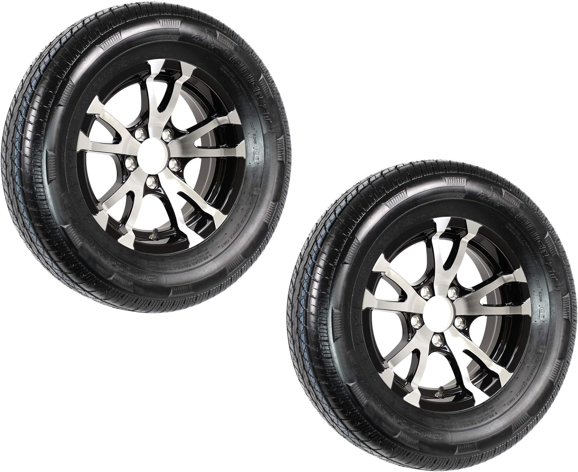 2-Pack Radial Trailer Tire On Rim ST205/75R15 Load C 5 Lug Aluminum T07 Black
