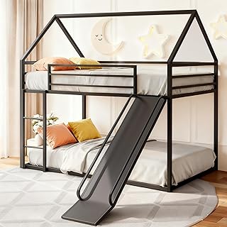 Bunk Bed with Slide for Kids,Bunk Bed Twin Over Twin, Metal Junior House...