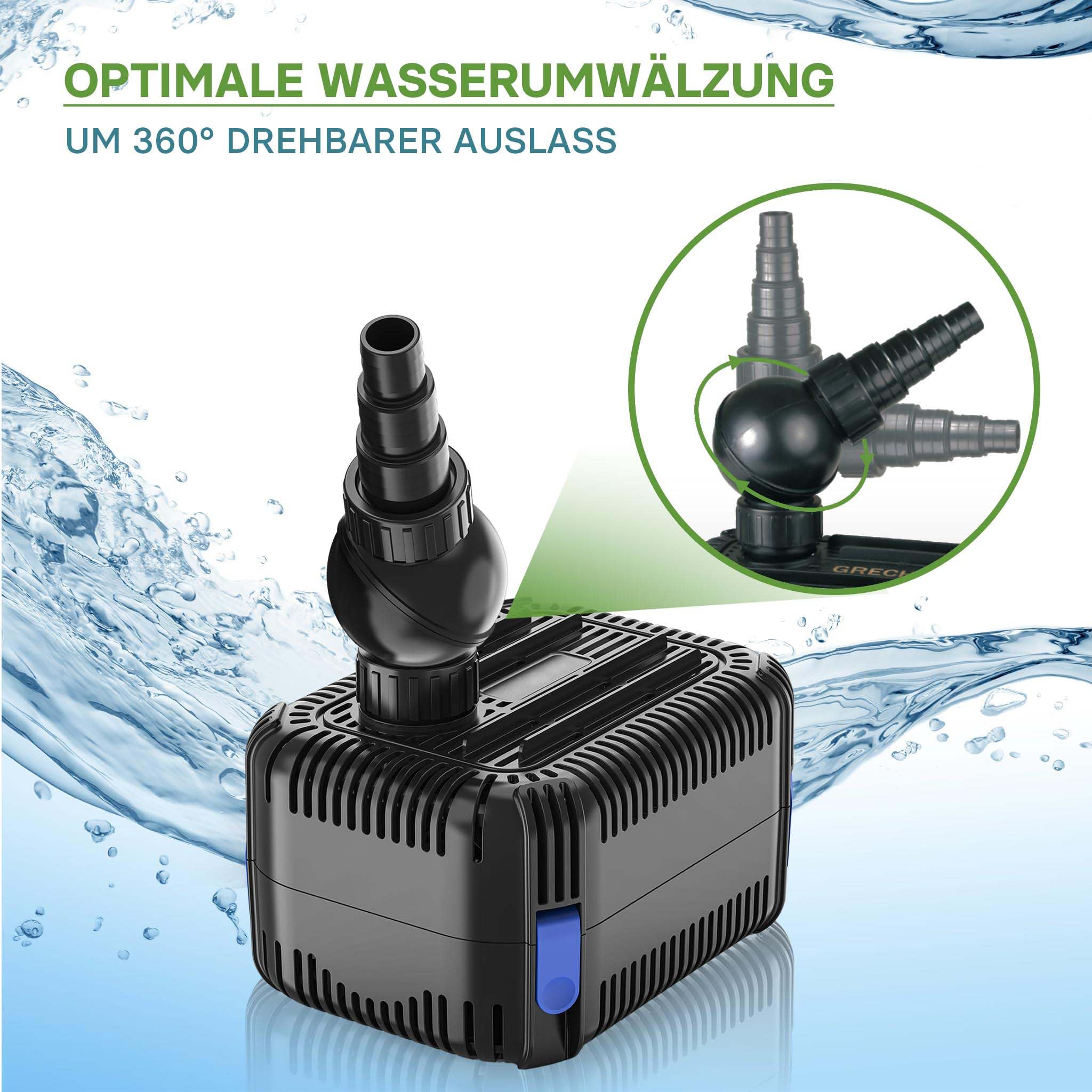 SunSun CDF-3800 Pompa per laghetti 24 V CC 3600 l/h 20 W, pompa per ruscelli con protezione integrata contro il blocco e il funzionamento a secco