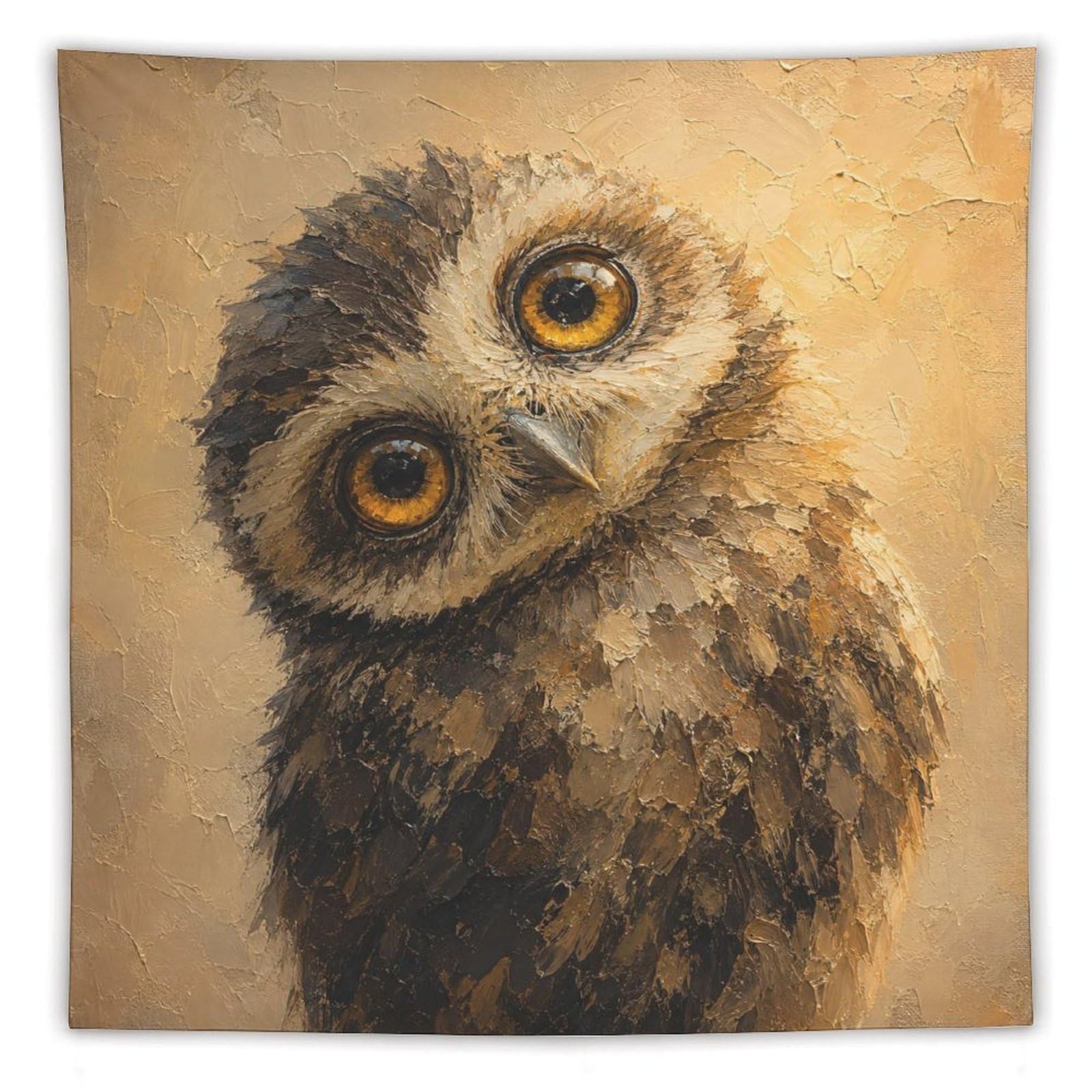 H3B8U2Y5 Wide Eyed Owl Portrait Wall Tapestry, Realistic Illustration Style
