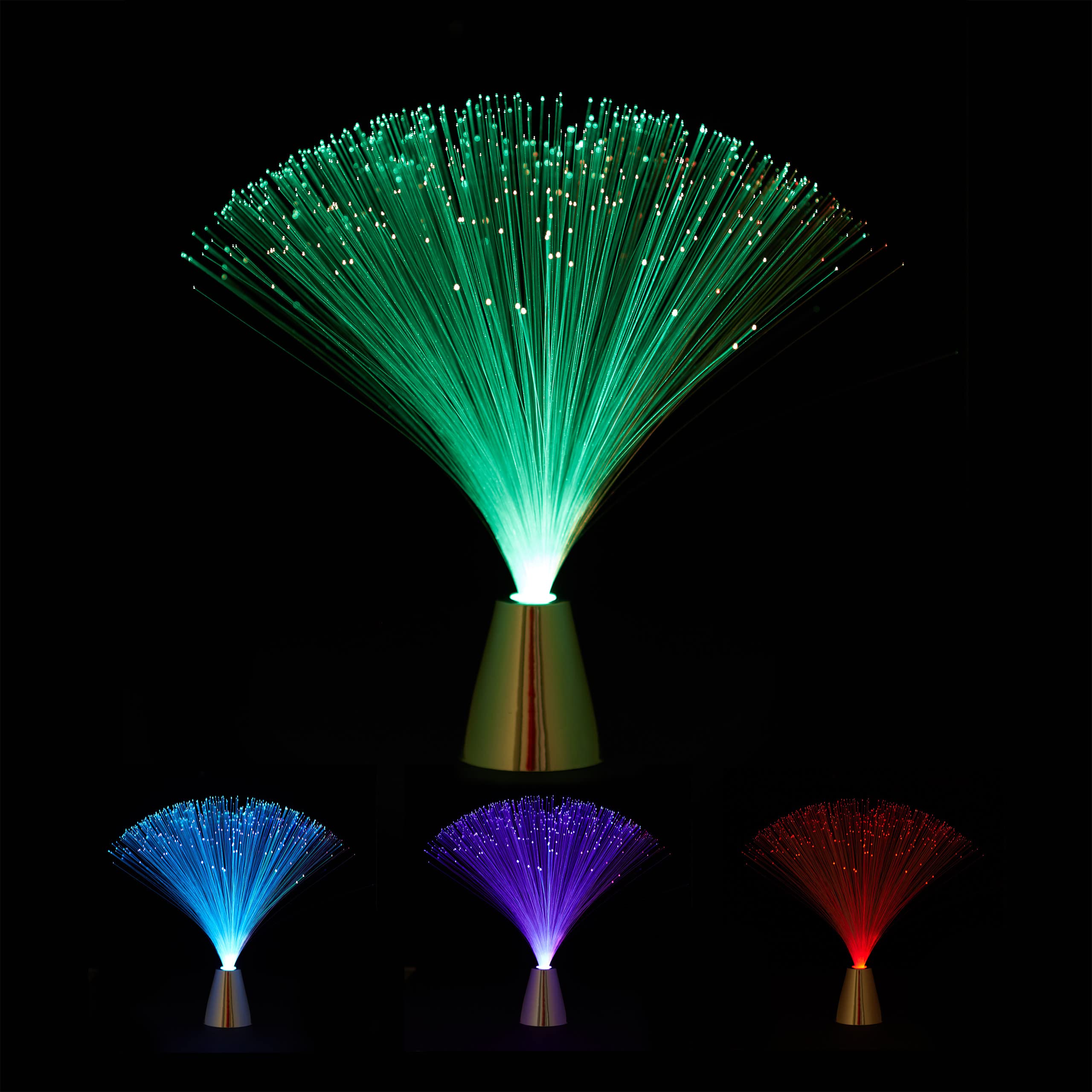Relaxdays Glasfaserlampe Fließender Farbwechsel, LED Retrolampe, Fiberglas, 33 cm, bunt/Silber