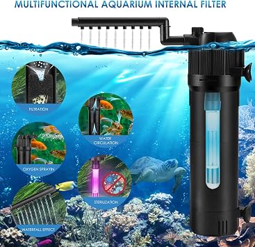 Internal Fish Tank Filter, 5 in 1 Adjustable Aquarium Filter Pump with UV Steriliser, Ultra Silent Biochemical Filtration Pump, 650 L/H Water Pump Aquarium Filter Fit for 100-300L Fish Tank Aquariums