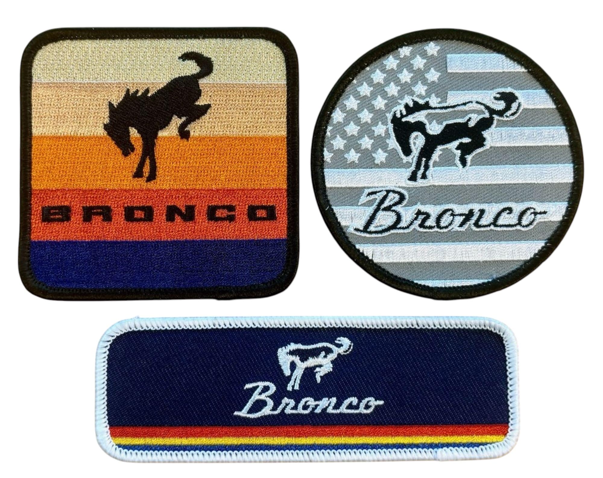 Ford Bronco Patch 3er Pack - Gestickte Retro & Flagge Heißsiegelflicken - Bügelset - Offiziell lizenziert