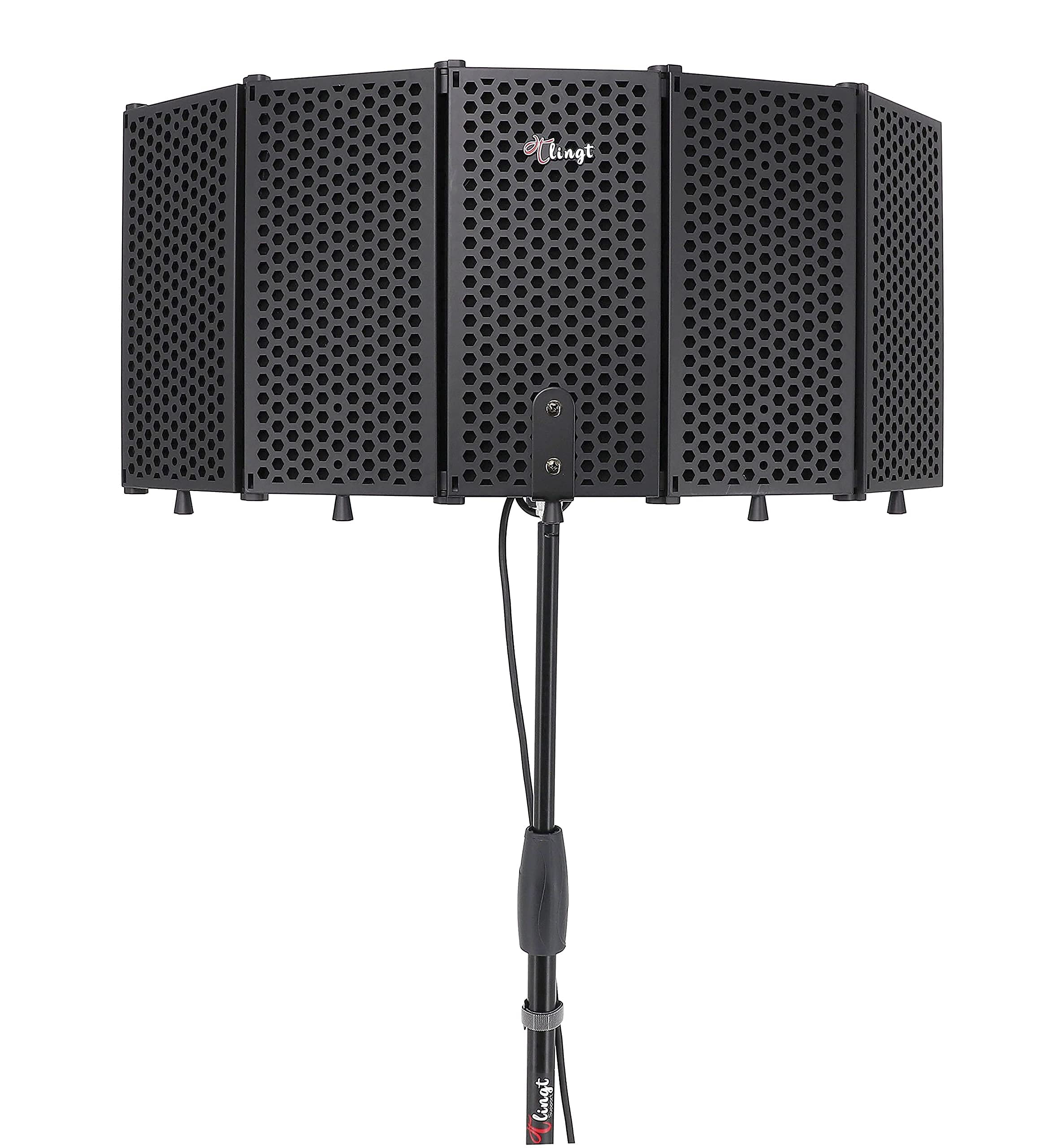 Tlingt Supporto Microfono Isolamento Shield, Scudo Acustico, Microfono di Registrazione Studio Pannello Isolamento Sia per Supporto Supporto o Piano Tavolo Nero, 5 Pannelli
