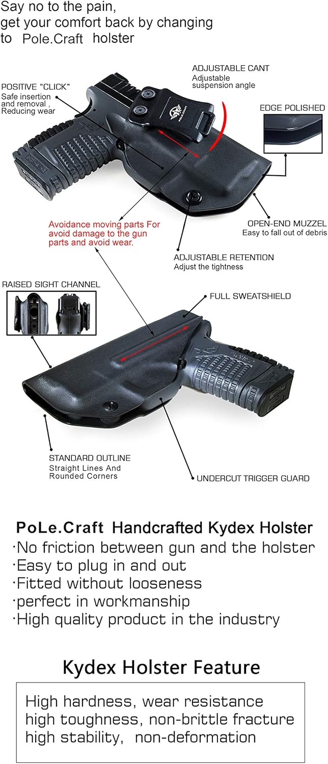 IWB Kydex Holster Custom Fits: Springfield XD MOD .2 3" Sub-Compact 9MM / .40 S&W Pistol - Inside Waistband - Adj. Cant Retention - Cover Mag-Button - No Wear - No Jitter