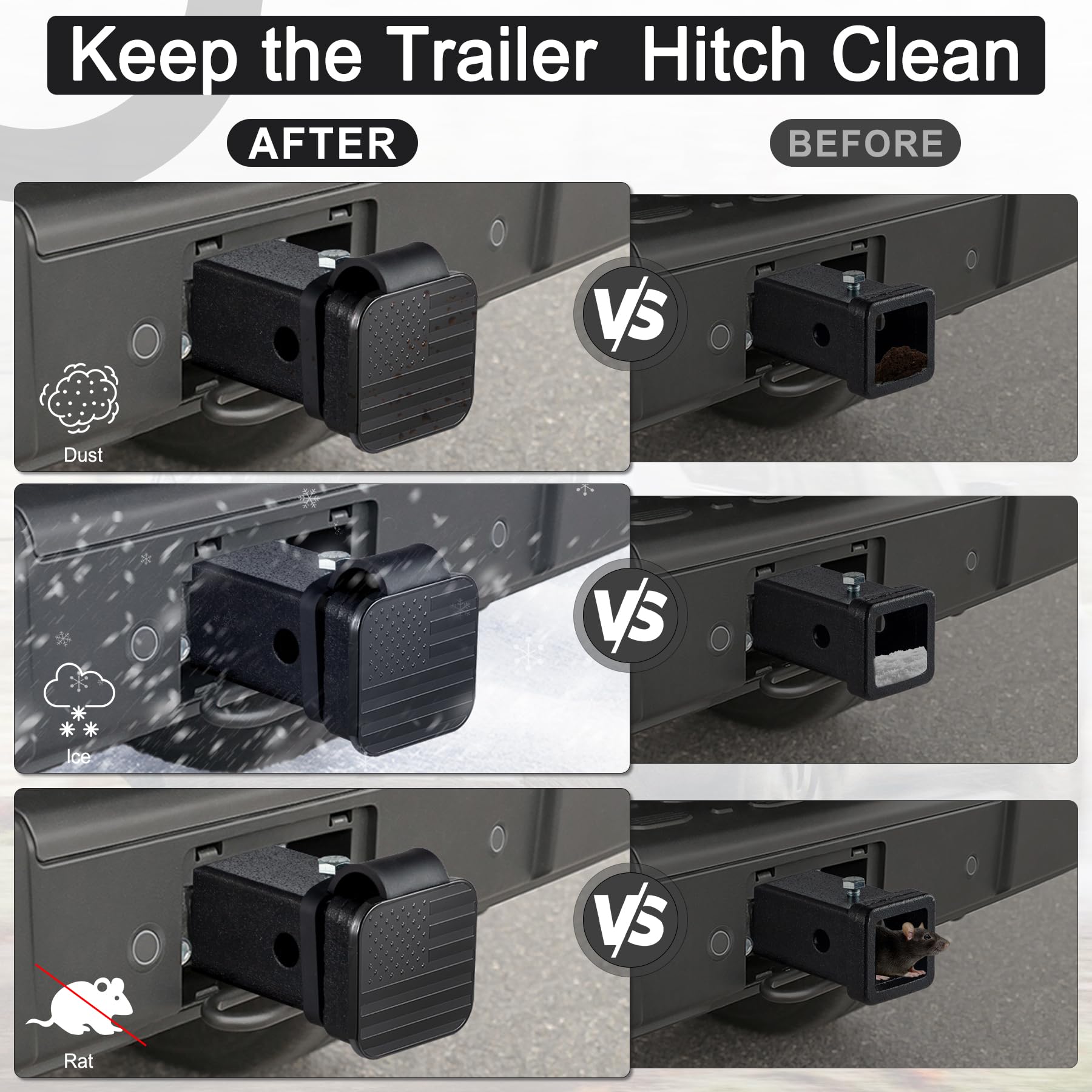 UYYE 2 Inch Rubber Trailer Hitch Cover, American Flag Rubber Tow Tube Cover Plug Cap, Car Exterior Accessories Fits for Most Vehicles Hitch Receivers, Hitch Cover Tube Plug Cap (Black)