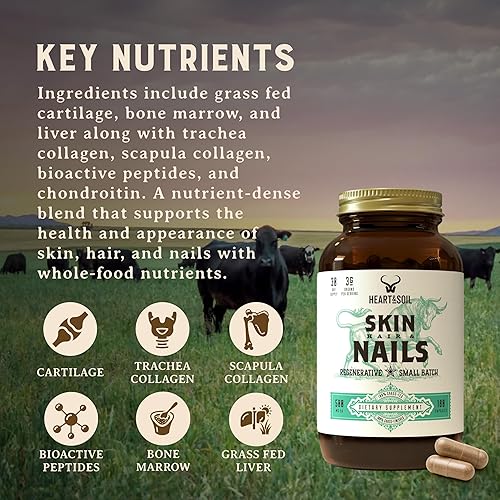 Miniatura 8 de HEART & SOIL Suplemento de apoyo para piel, cabello y uñas de 3000 mg con hígado de res alimentado con hierba, médula ósea, cartílago, biotina,