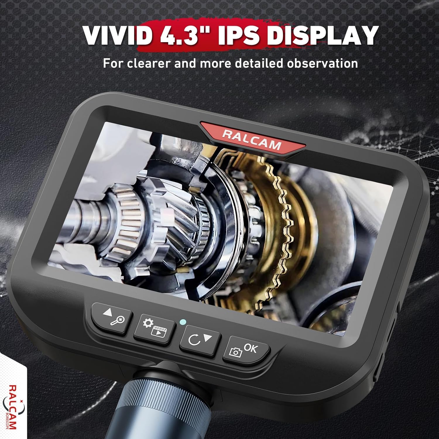 2-Way 180° Articulating Borescope Camera with Light, 6.2mm Ultra-Slim Probe, 4.3" HD Inspection Camera, 6.6FT Flexible Snake Industrial Endoscope for Automotive Engine Wall