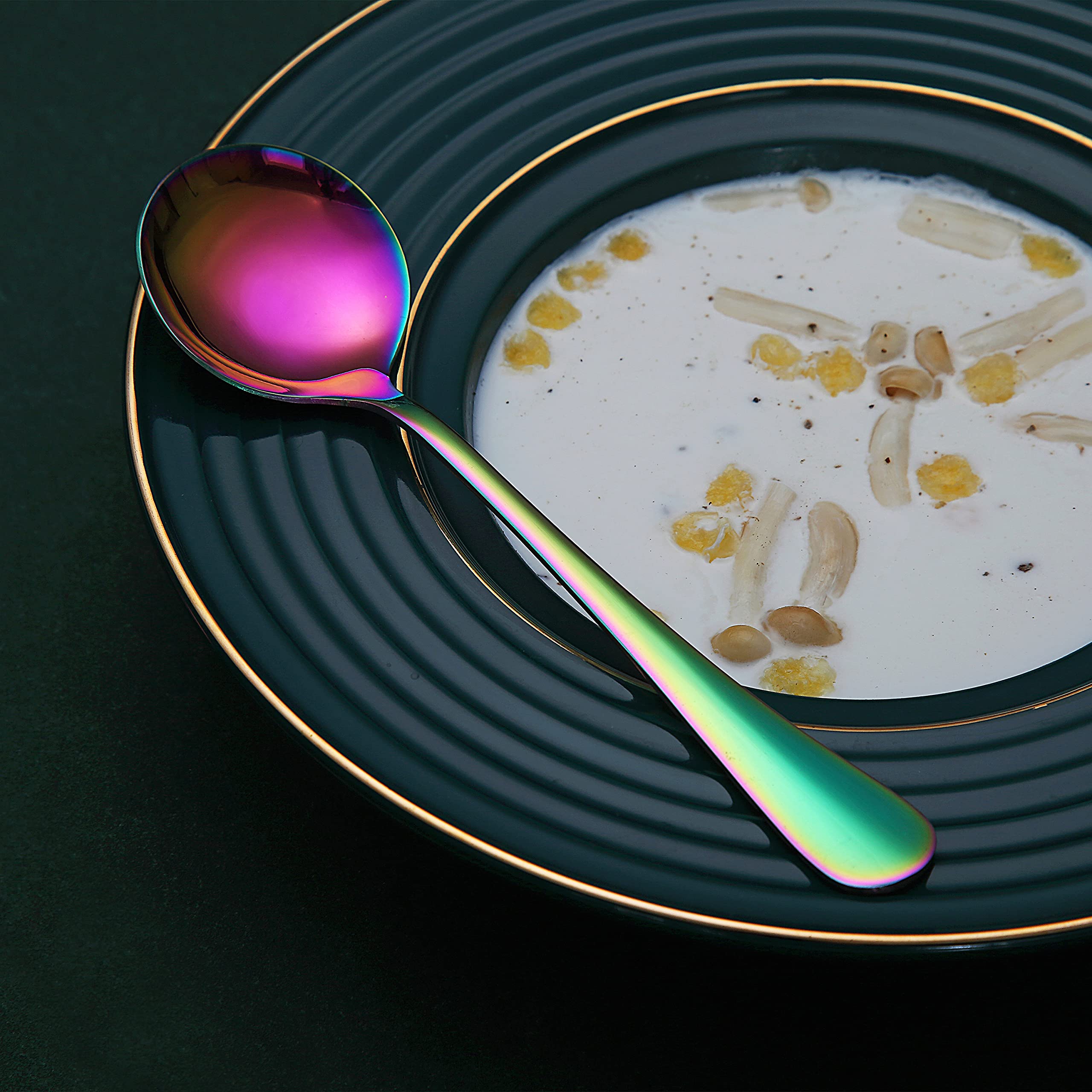 6 Cuillères à Soupe Berglander Noires Brillantes - Couverts Acier Inoxydable Ronde, Lave-Vaisselle